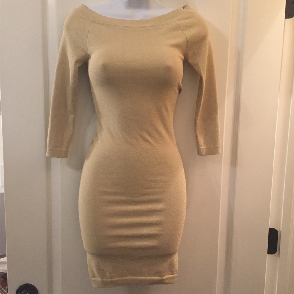 NWOT Gold Bebe Mini Dress